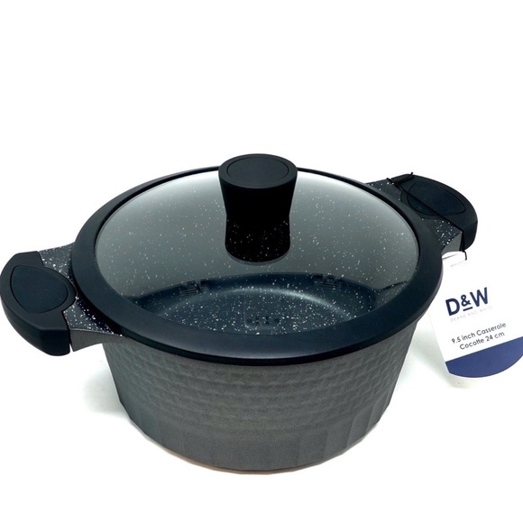 D&W Premium Cookware 9.5in Stock Pot Casserole with Lid Non-stick 4.5QT 